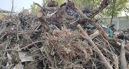 树桩树枝和混合园林垃圾